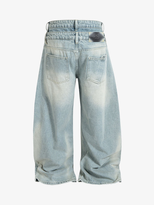 Light Wash Denim Wide Leg Cropped Pants High Waist Fashion Streetwear Style 