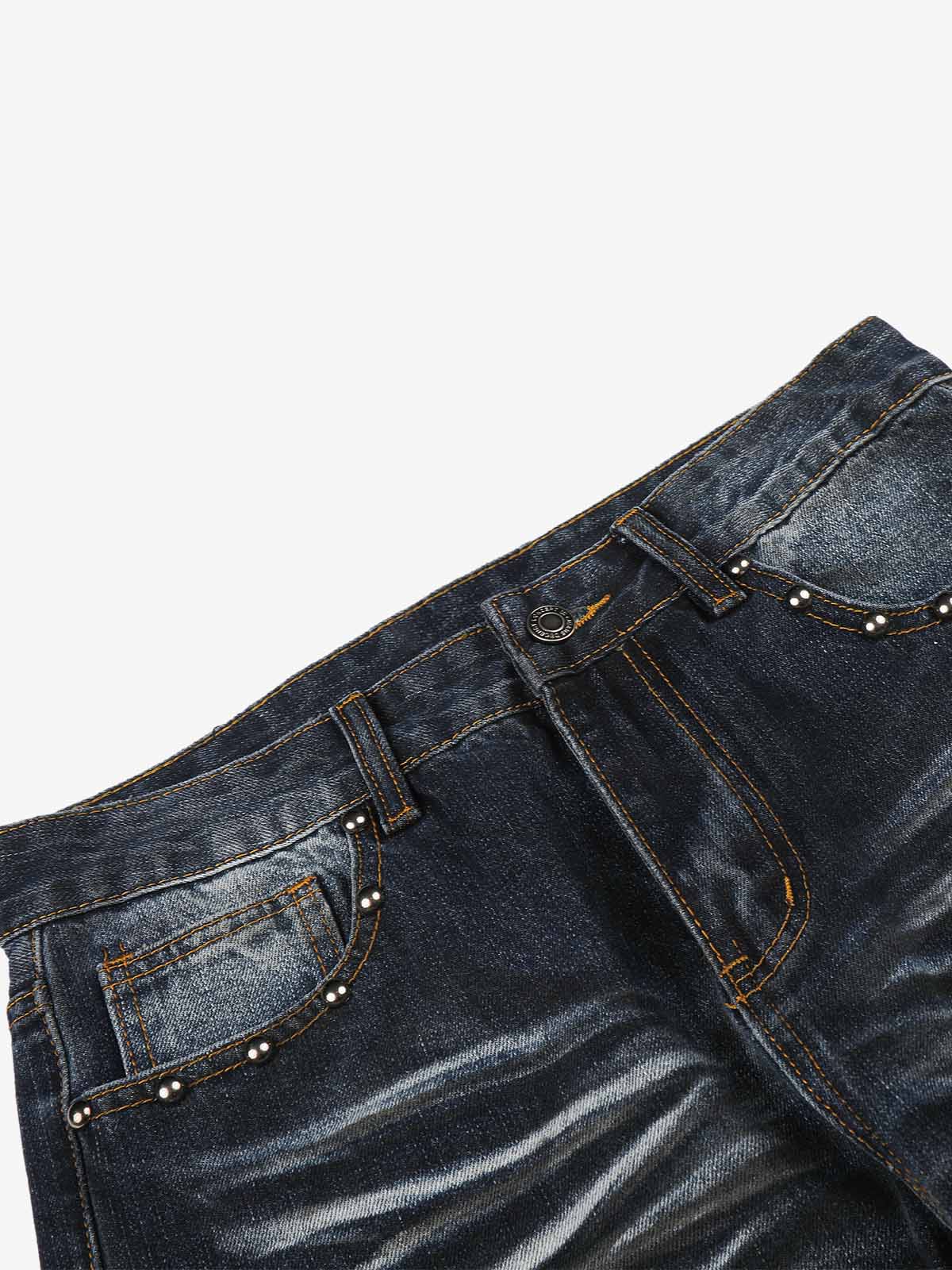 Distressed Whiskered Rivet Jeans