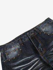 Distressed Whiskered Rivet Jeans