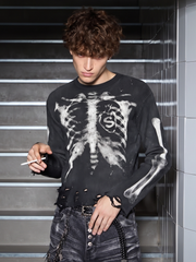 Skull Graphic Distressed Knit Sweater