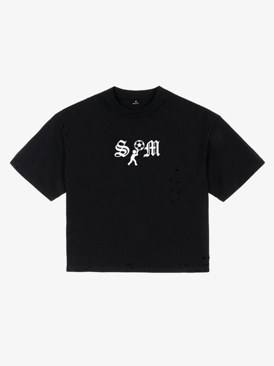 Cotton Crop Top T-Shirt with Distressed Design and Graphic Print 