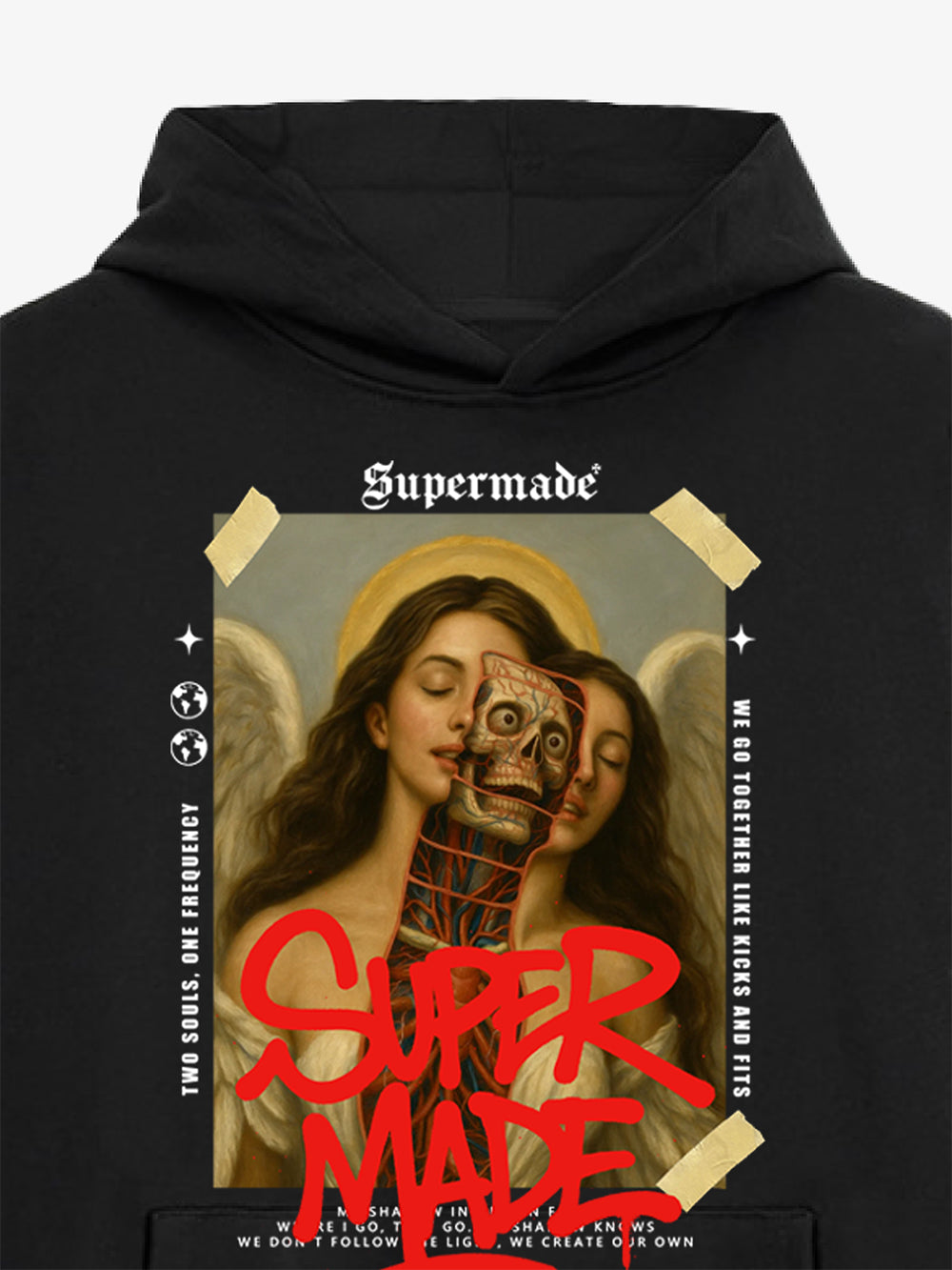 Skull And Angel Pattern Hooded Sweatshirt 