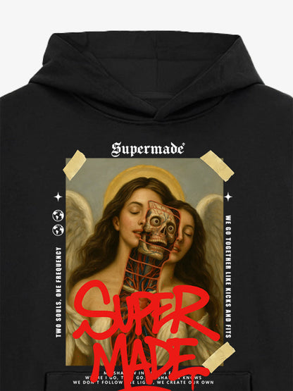 Skull And Angel Pattern Hooded Sweatshirt 