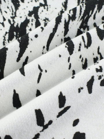 Weit geschnittene Hose mit abstraktem Print – Hochgeschnittene Hose aus Baumwollmischgewebe