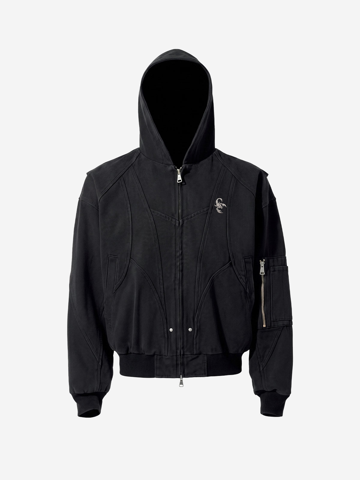 Washed Deconstructed Multi-Pocket Hooded Jacket