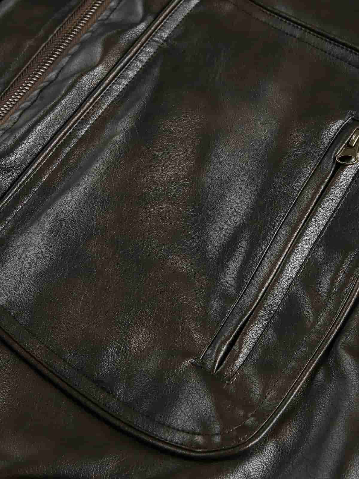 Thesupermade American Retro PU Leather Stand Collar Workwear Motorcycle Vest 