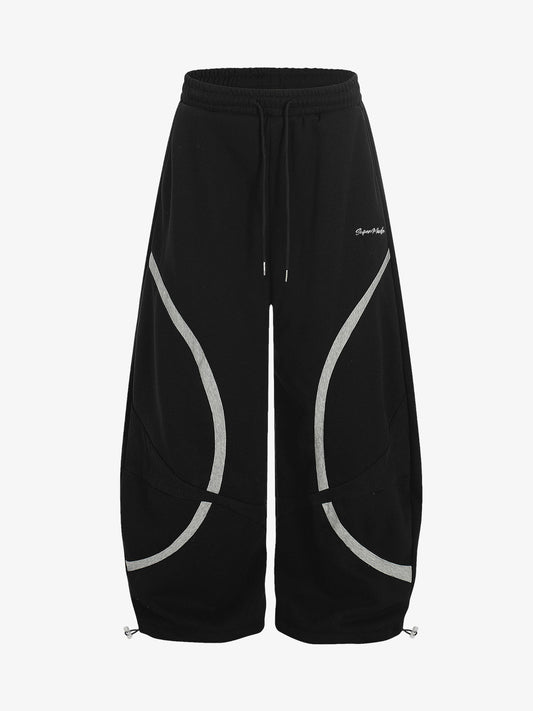 Retro Contrast Panel Drawstring Sweatpants