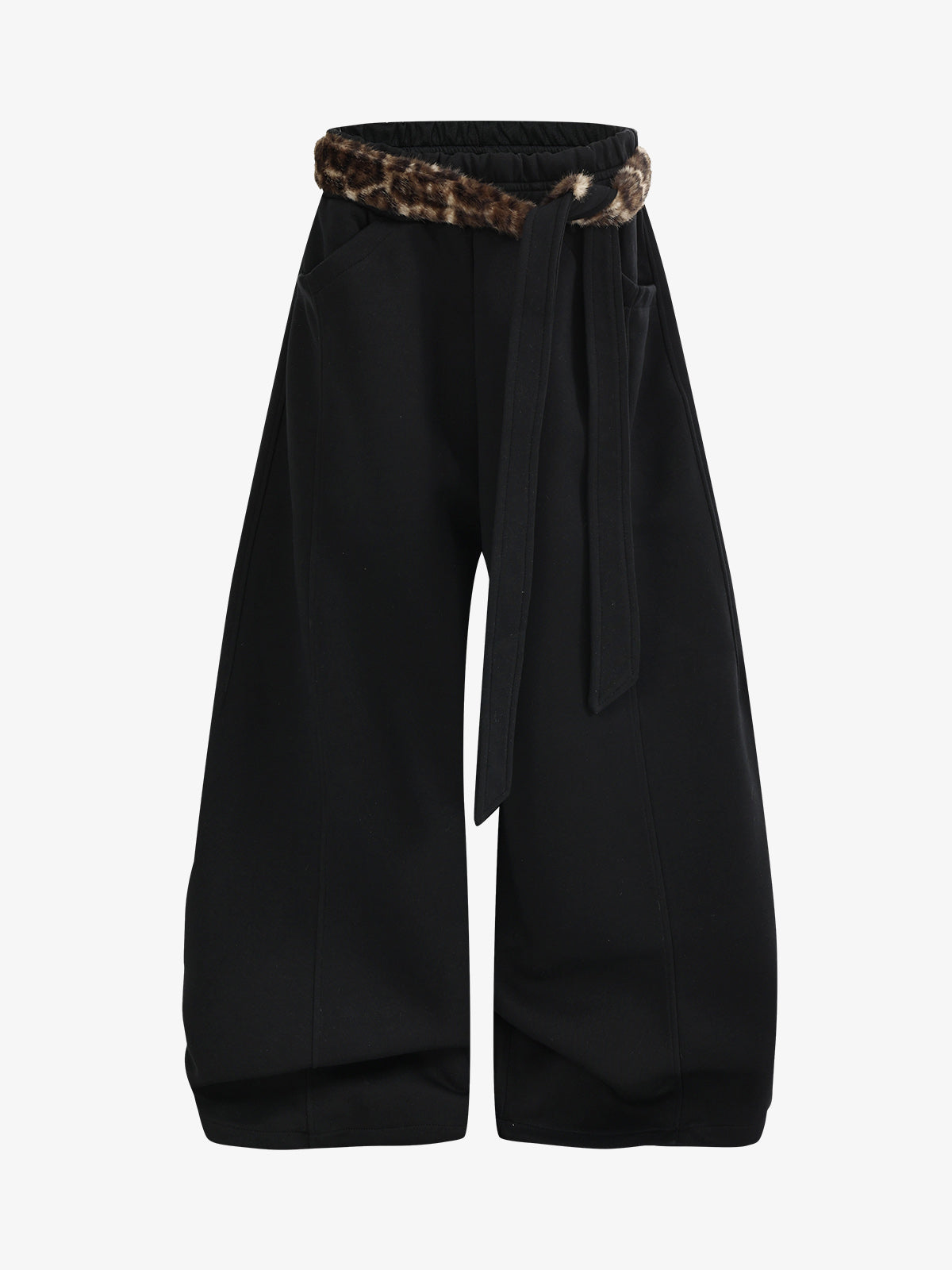 Leopard Plush Patchwork Hoodie & Wide-Leg Sweatpants Set