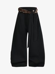 Leopard Plush Patchwork Hoodie & Wide-Leg Sweatpants Set
