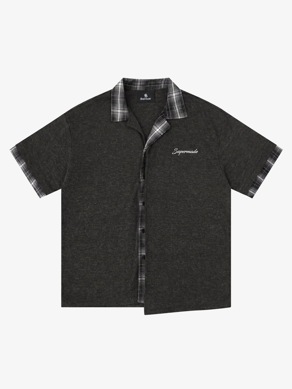 Embroidered Plaid Patchwork Shirt