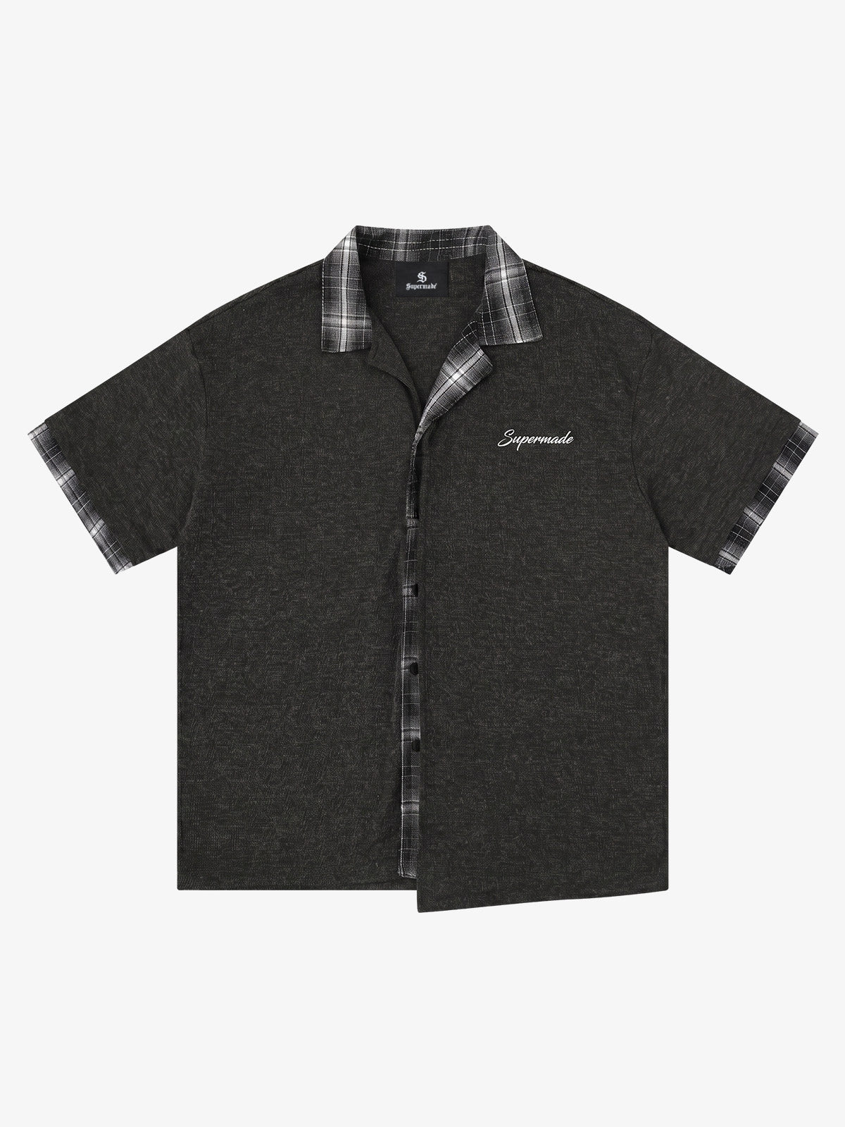 Embroidered Plaid Patchwork Shirt