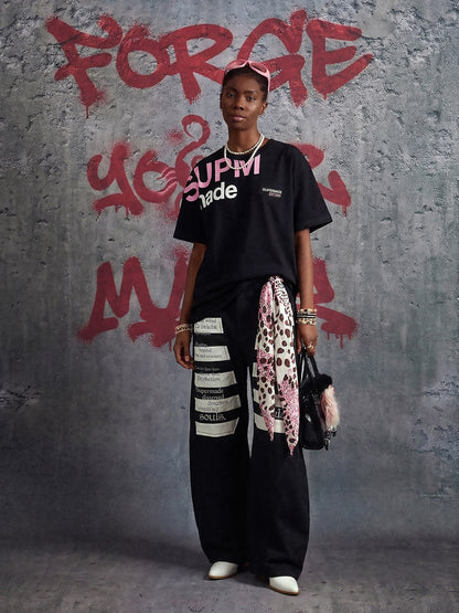 Oversized Letter Print Cotton T-Shirt