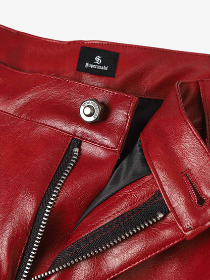 Faux Leather Wide Leg Pants with Spiderweb Embossed Pockets - Edgy Fashion Statement 