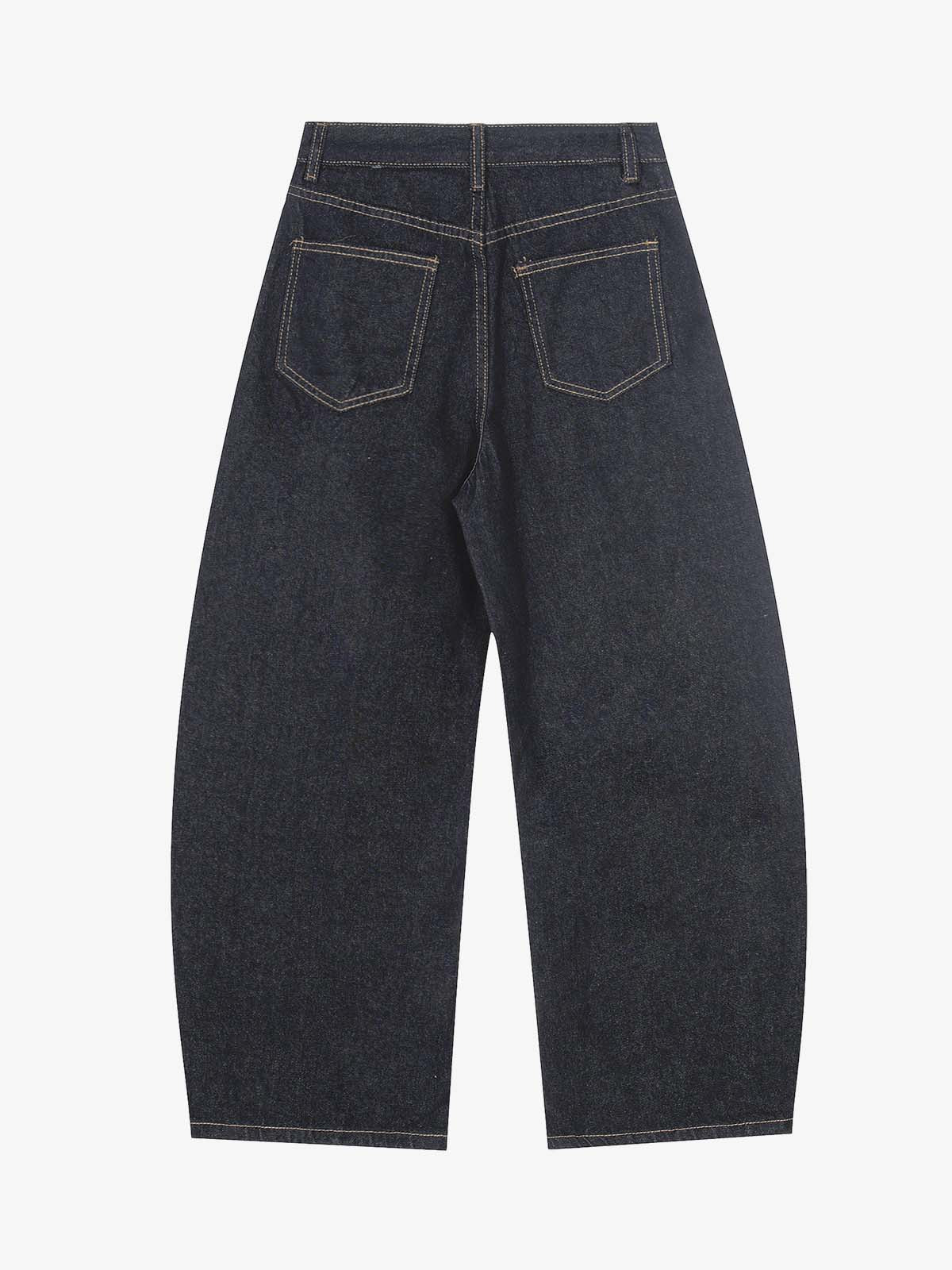 Denim Patchwork Wide Leg Pants with Leopard Star Charm and Side Pockets 