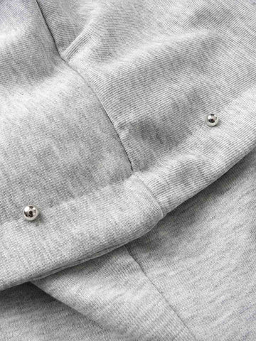 Rhinestone Asymmetrical Placket Zip-Up Hoodie