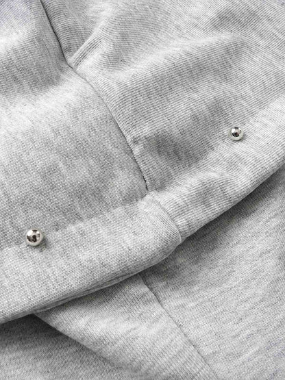 Rhinestone Asymmetrical Placket Zip-Up Hoodie