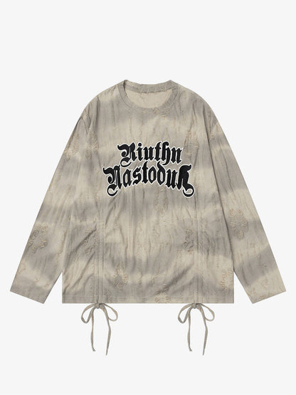 Lazy Drawstring Letter Hole T-shirt 
