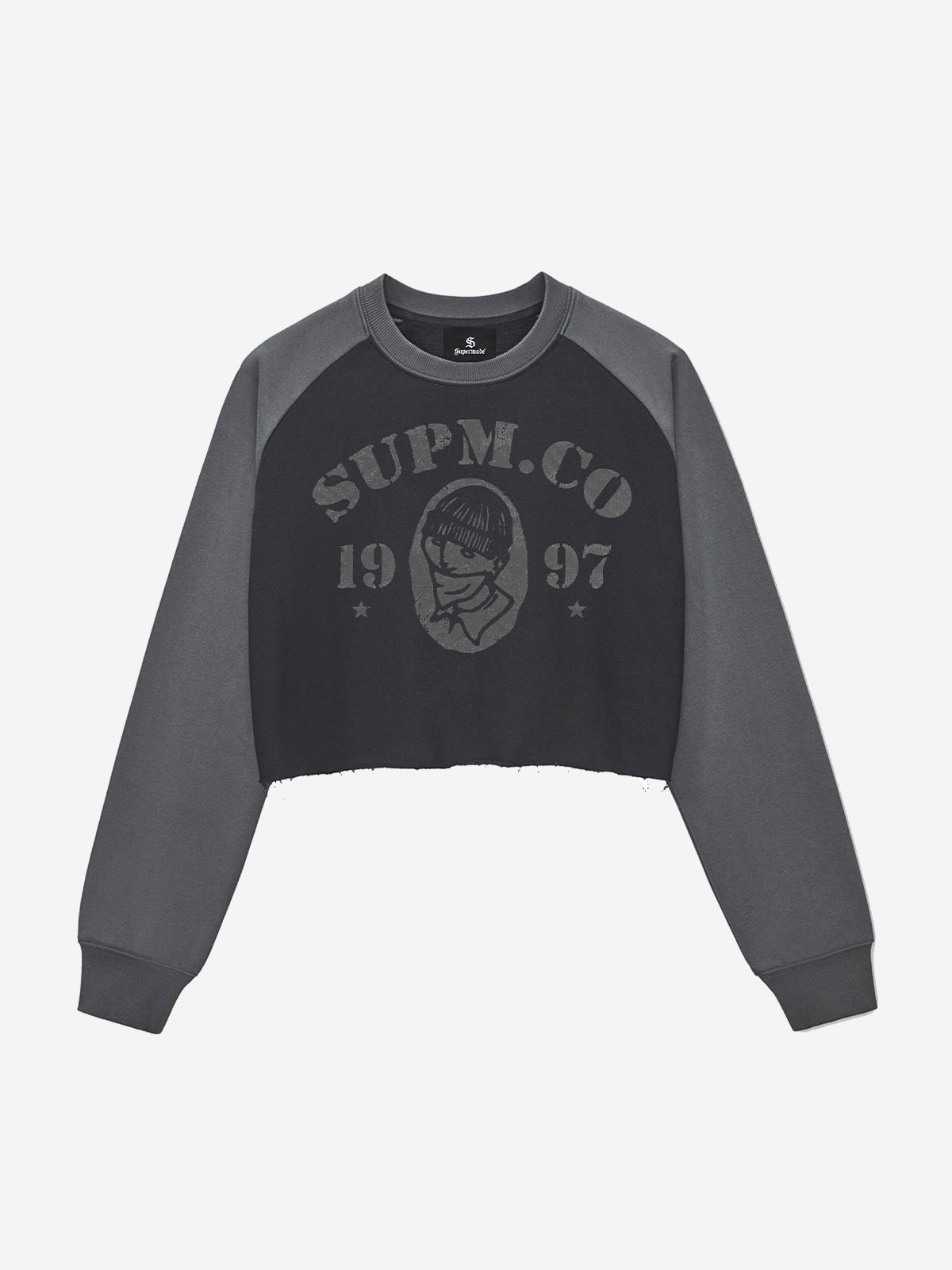 Distressed Graphic Color Block Cropped Sweatshirt