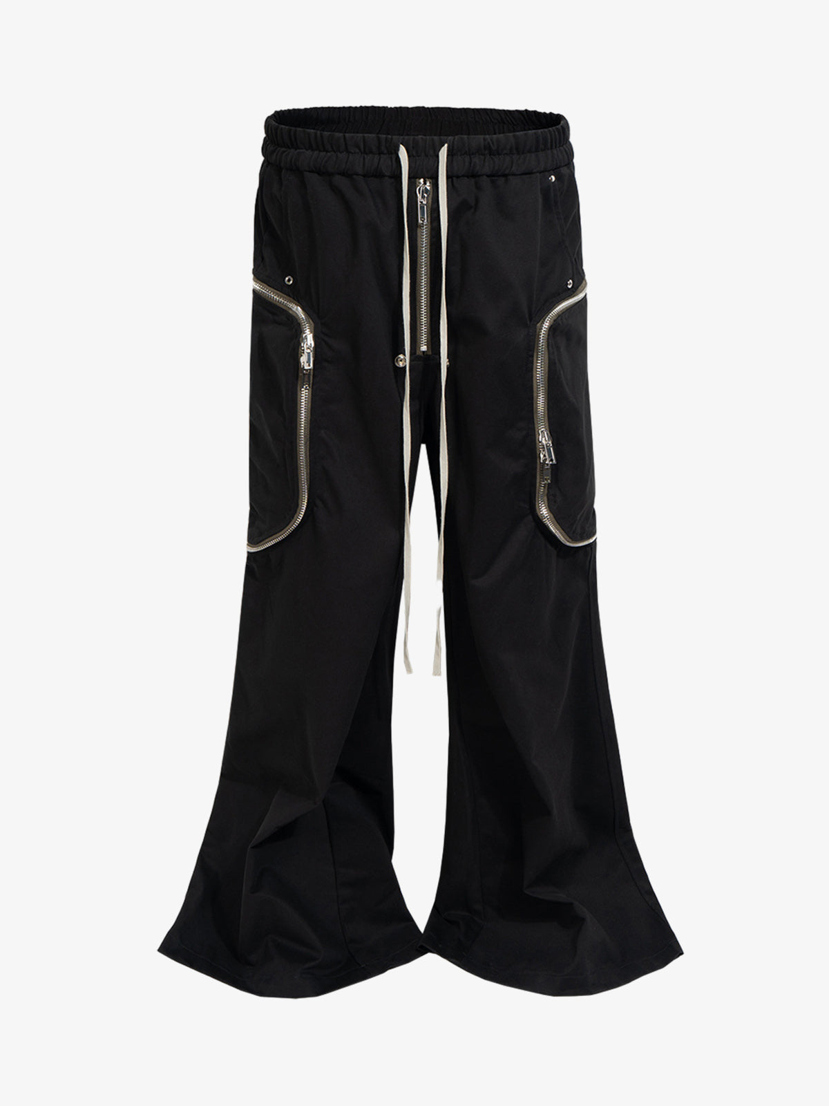 Supermade black nylon cargo pants with long drawstrings and zippered pockets