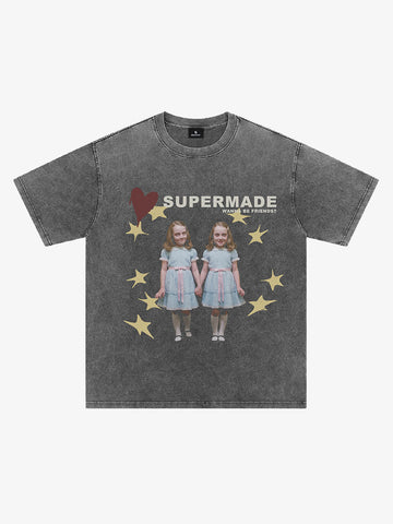 Washed Distressed Twin‑Graphic Tee
