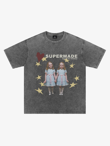 Washed Distressed Twin‑Graphic Tee