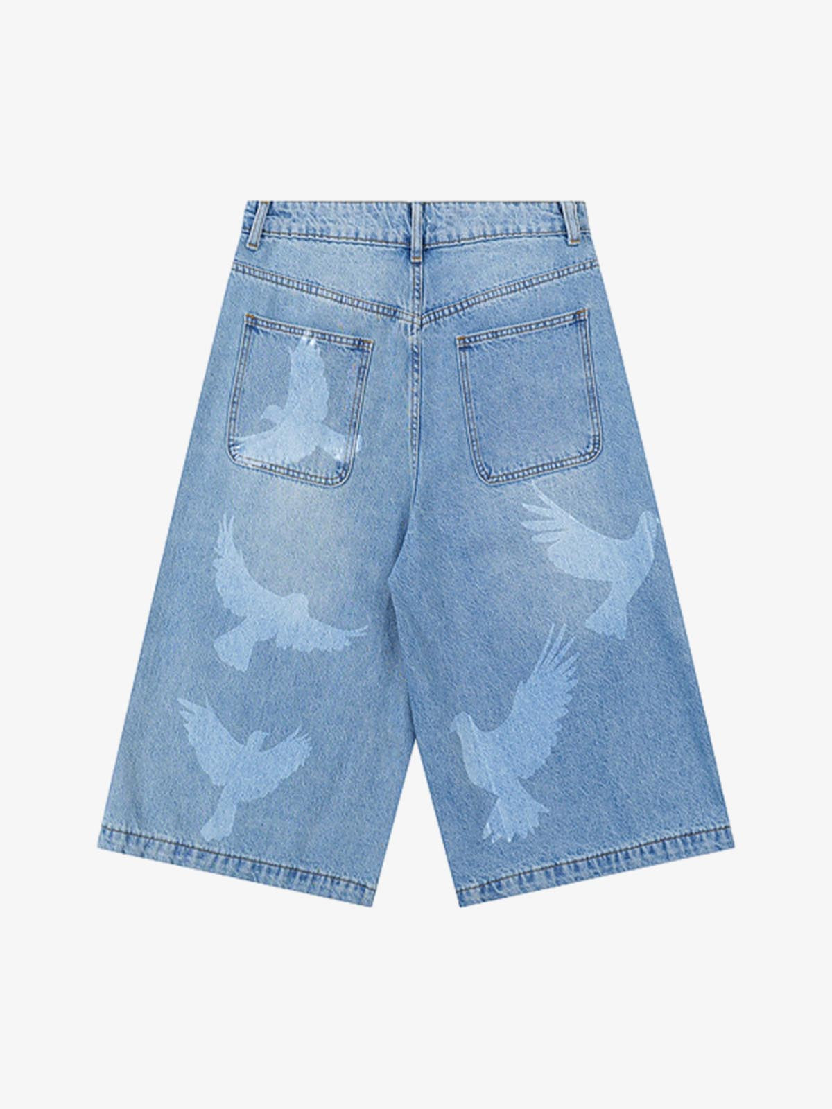 Stylish Denim Shorts with Flying Bird Prints for Summer Outfits 