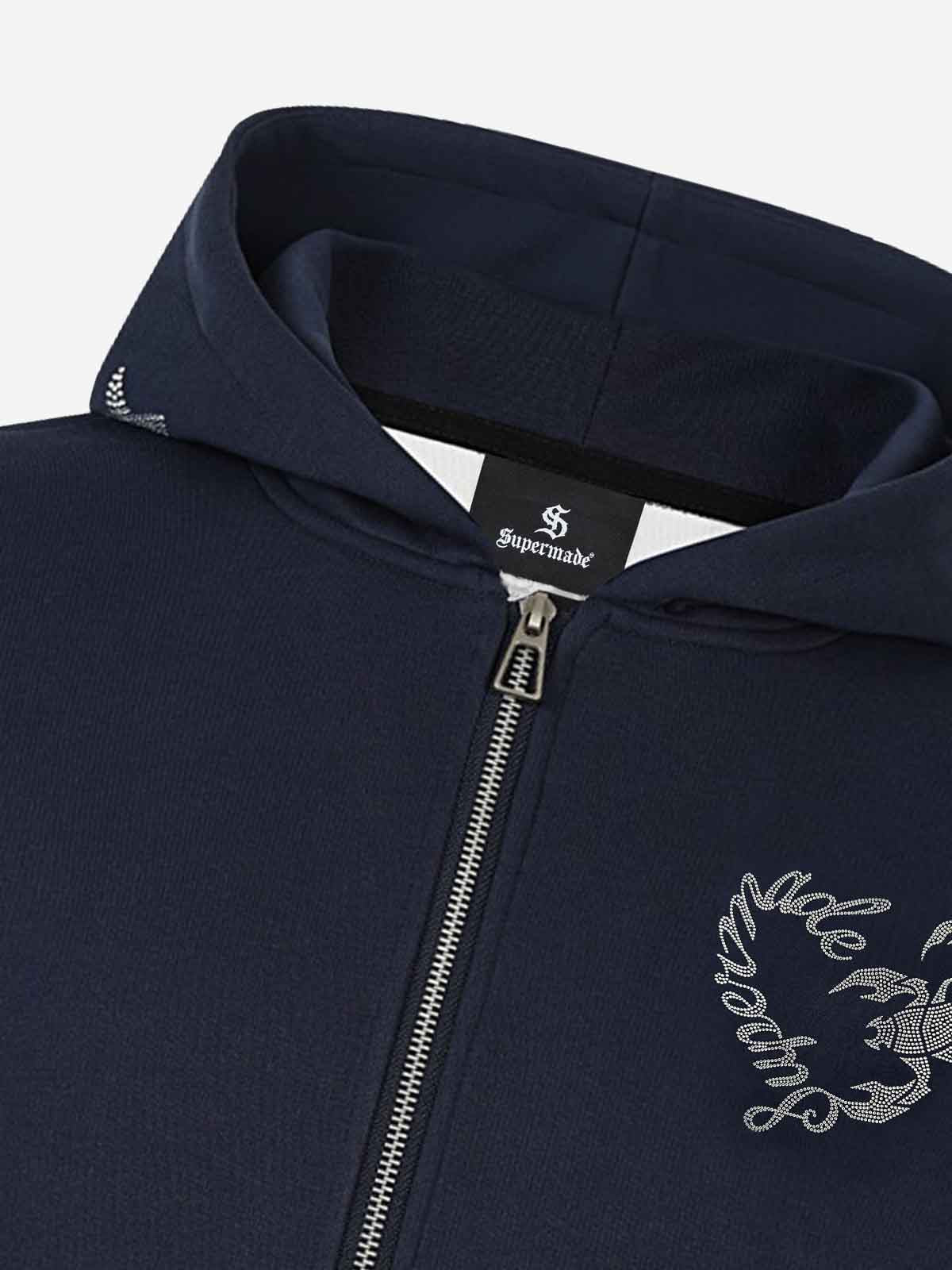 Zip-Up Hoodie with Star Logo & Rhinestone Detail