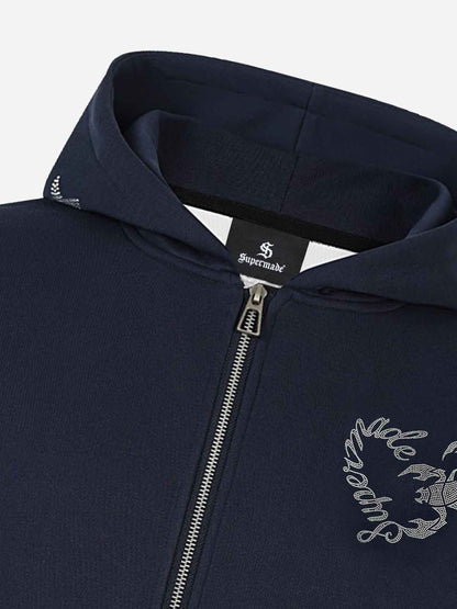Zip-Up Hoodie with Star Logo & Rhinestone Detail