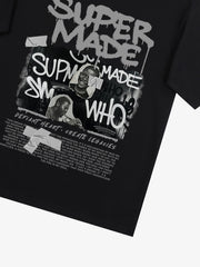 Streetwear Graffiti Character Collage Graphic T-Shirt 