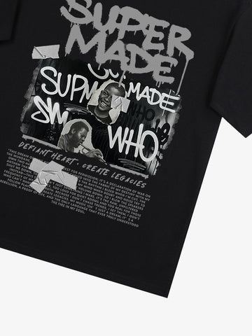 Streetwear Graffiti Character Collage Graphic T-Shirt 