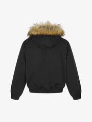 Deconstructed Layered Hooded Faux-Fur Collar Puffer Jacket