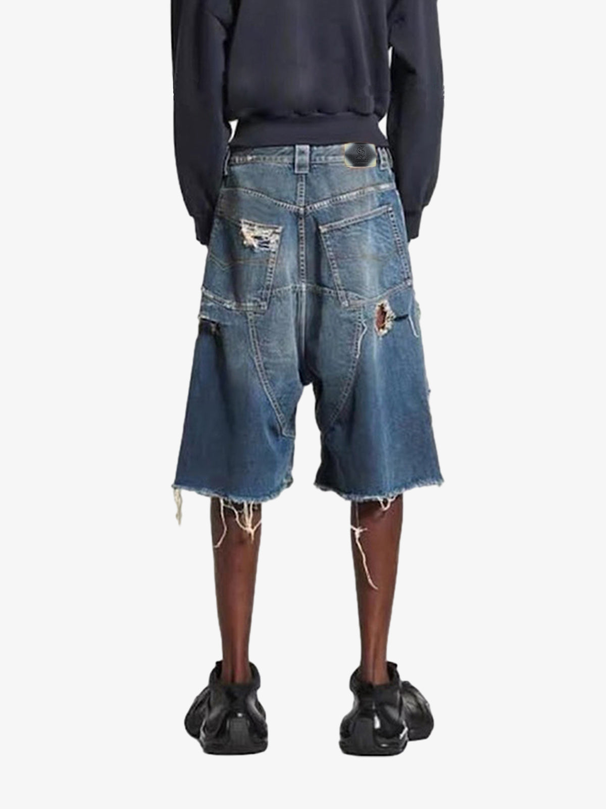 Distressed Raw Hem Denim Shorts