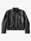 Curved-Panel Stand-Collar Cropped Biker Jacket