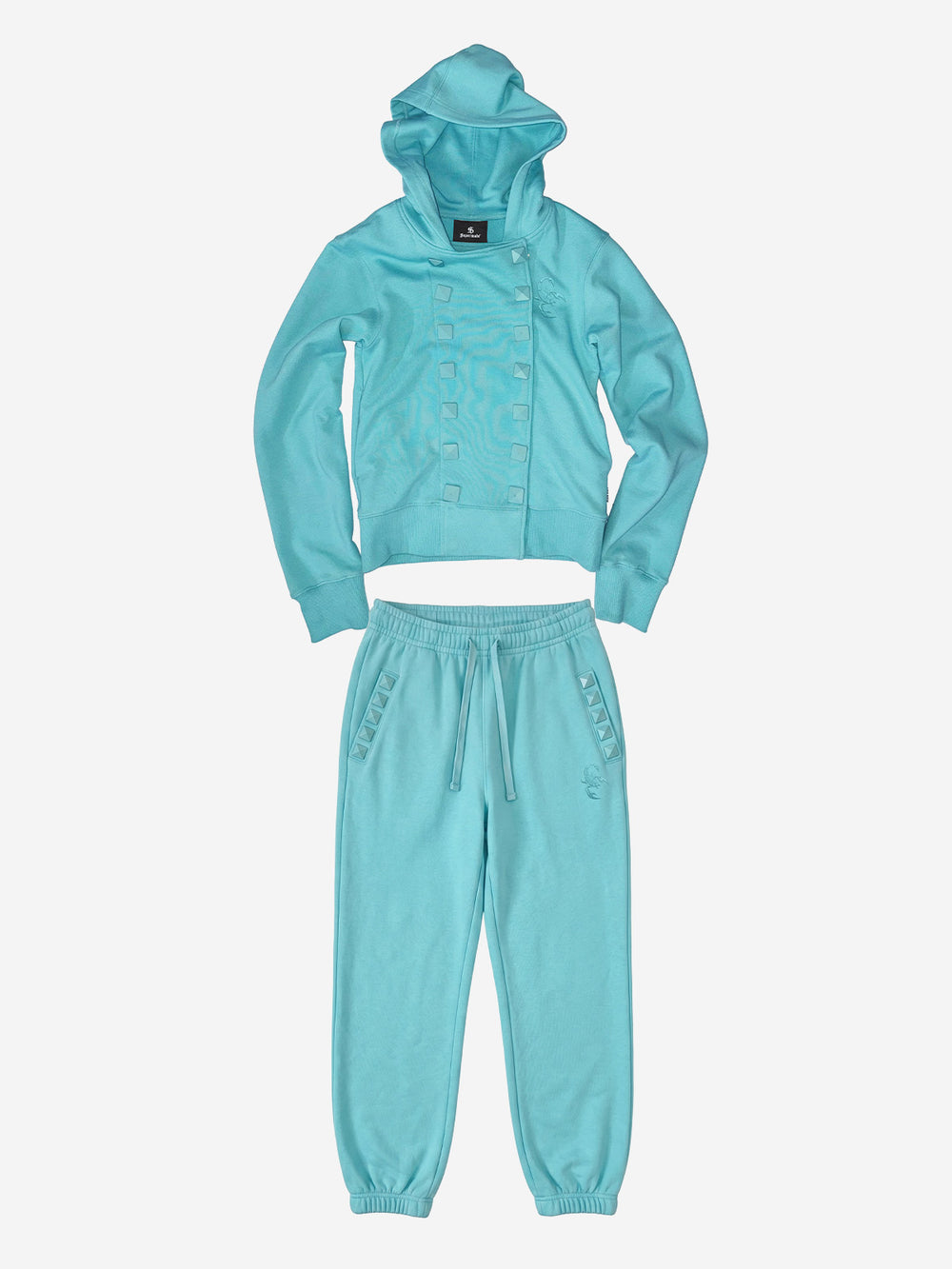 Pyramid-Button Hooded Drawstring-Cuff Tracksuit