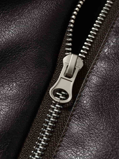 Vintage Shearling Collar Quilted Leather Jacket 