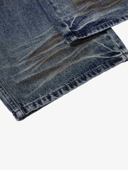 Studded Curved-Seam Washed Wide-Leg Jeans