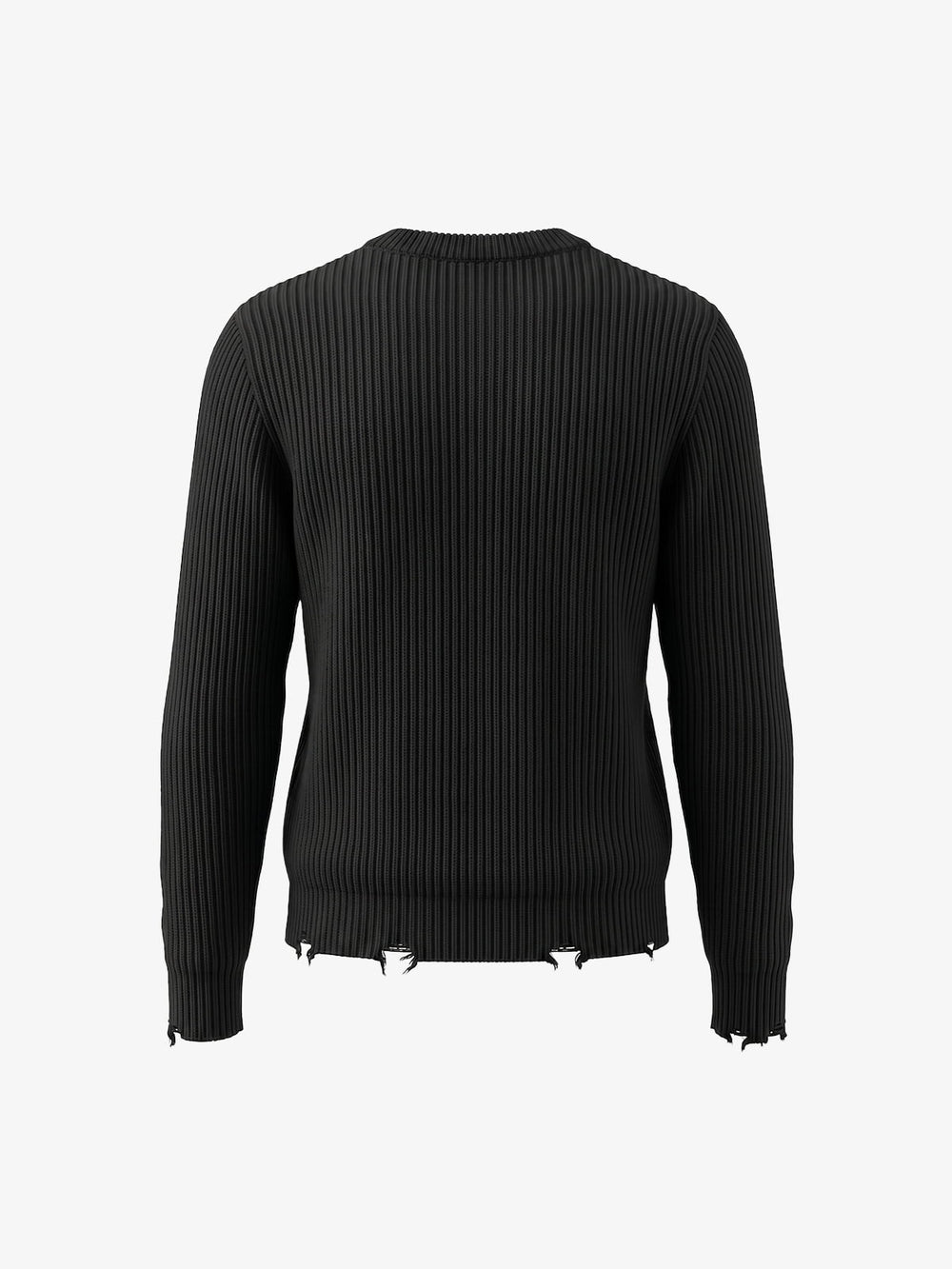 Silver Foil Letter Graphic Distressed Knit Sweater