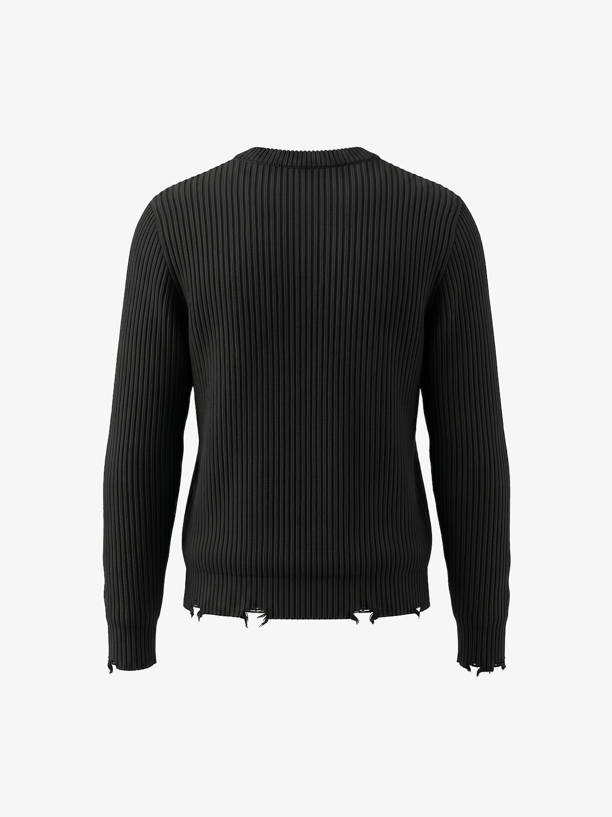 Silver Foil Letter Graphic Distressed Knit Sweater