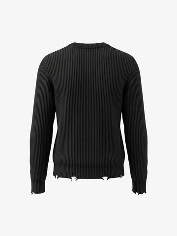 Silver Foil Letter Graphic Distressed Knit Sweater