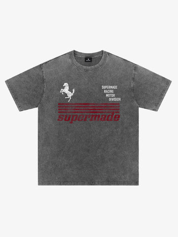 Horse Graphic Garment-Washed Distressed Tee