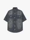 Vintage Leopard Print Washed Denim Short Sleeve Shirt