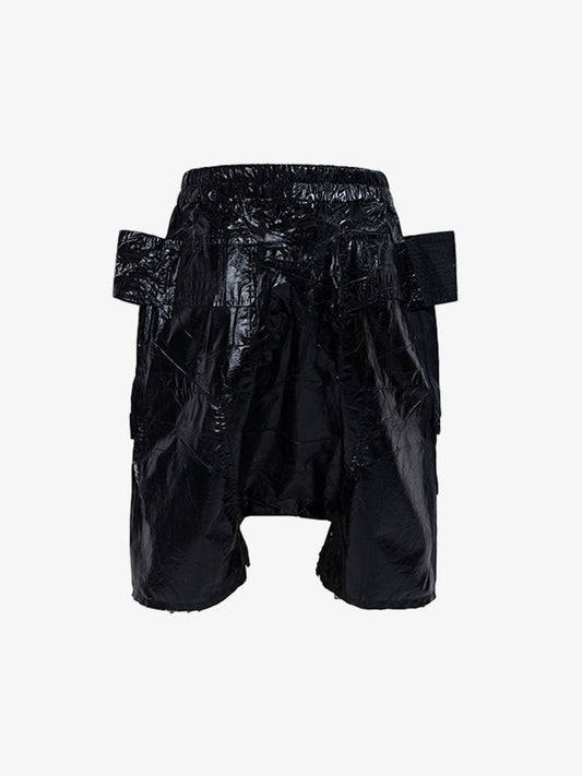 Glossy Faux Leather Cargo Shorts