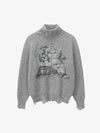 Cozy Cat Graphic Knit Sweater for Casual Wear 