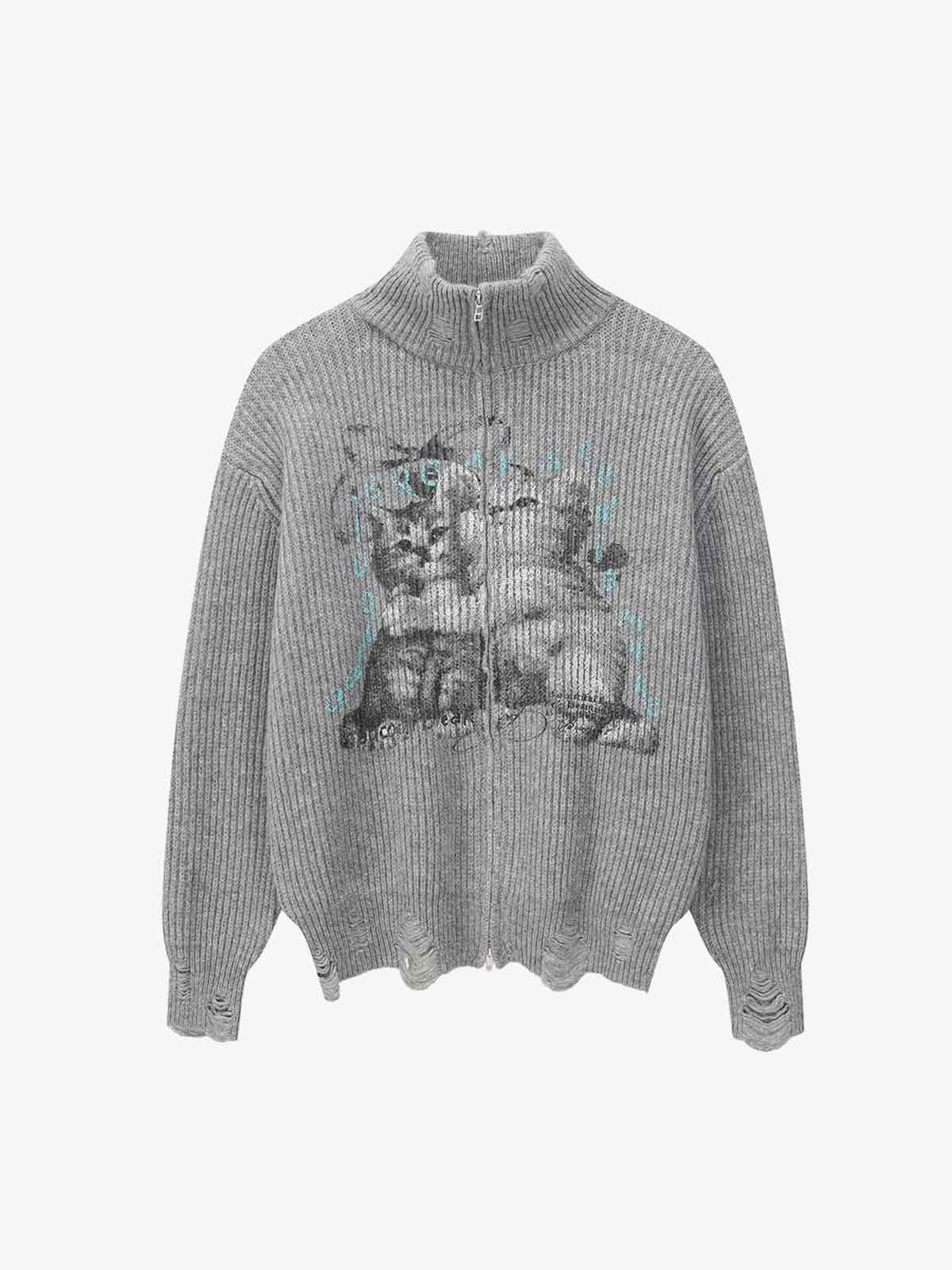 Cozy Cat Graphic Knit Sweater for Casual Wear 