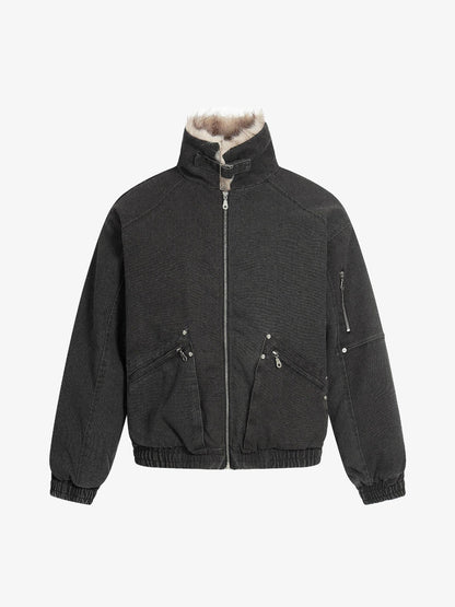 Stylish Winter Bomber Jacket with Faux Fur Collar - Perfect for Cold Weather 