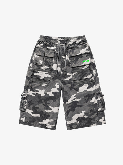 Plaid Multi-Pocket Washed Cropped Utility Pants
