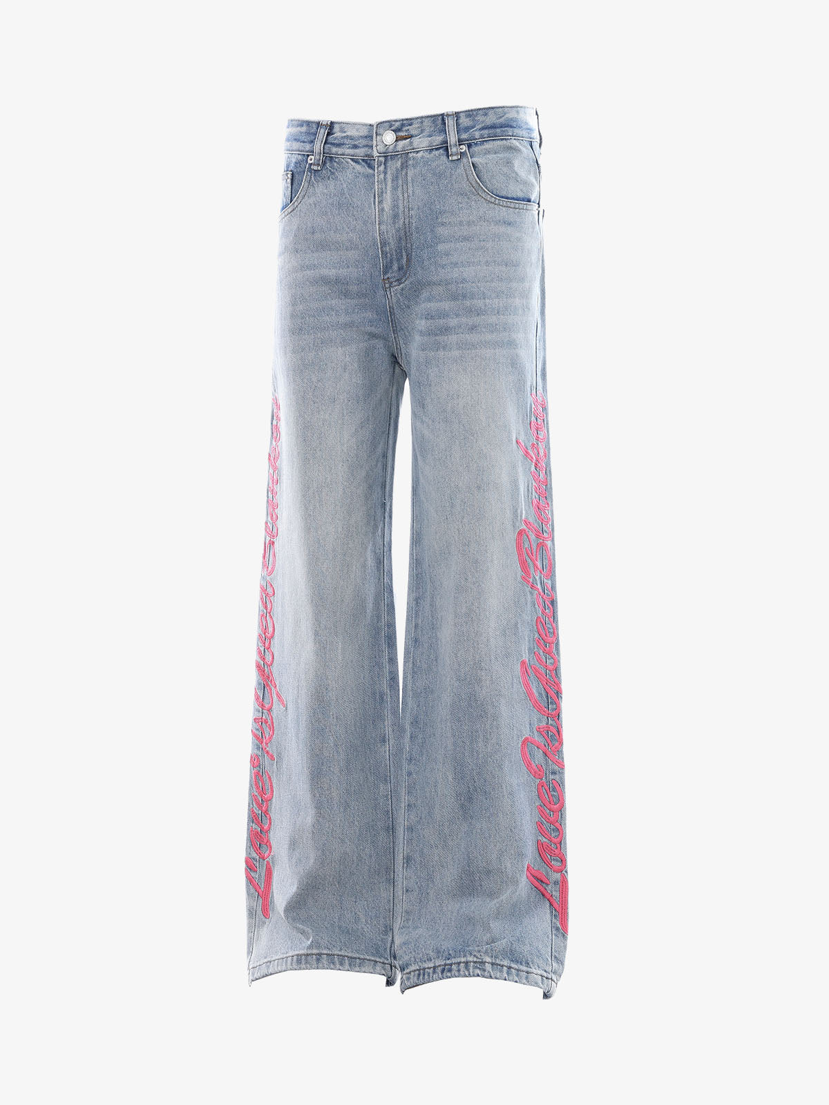 Pink Letter Embroidered Curved-Seam Jeans