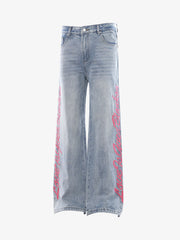 Pink Letter Embroidered Curved-Seam Jeans