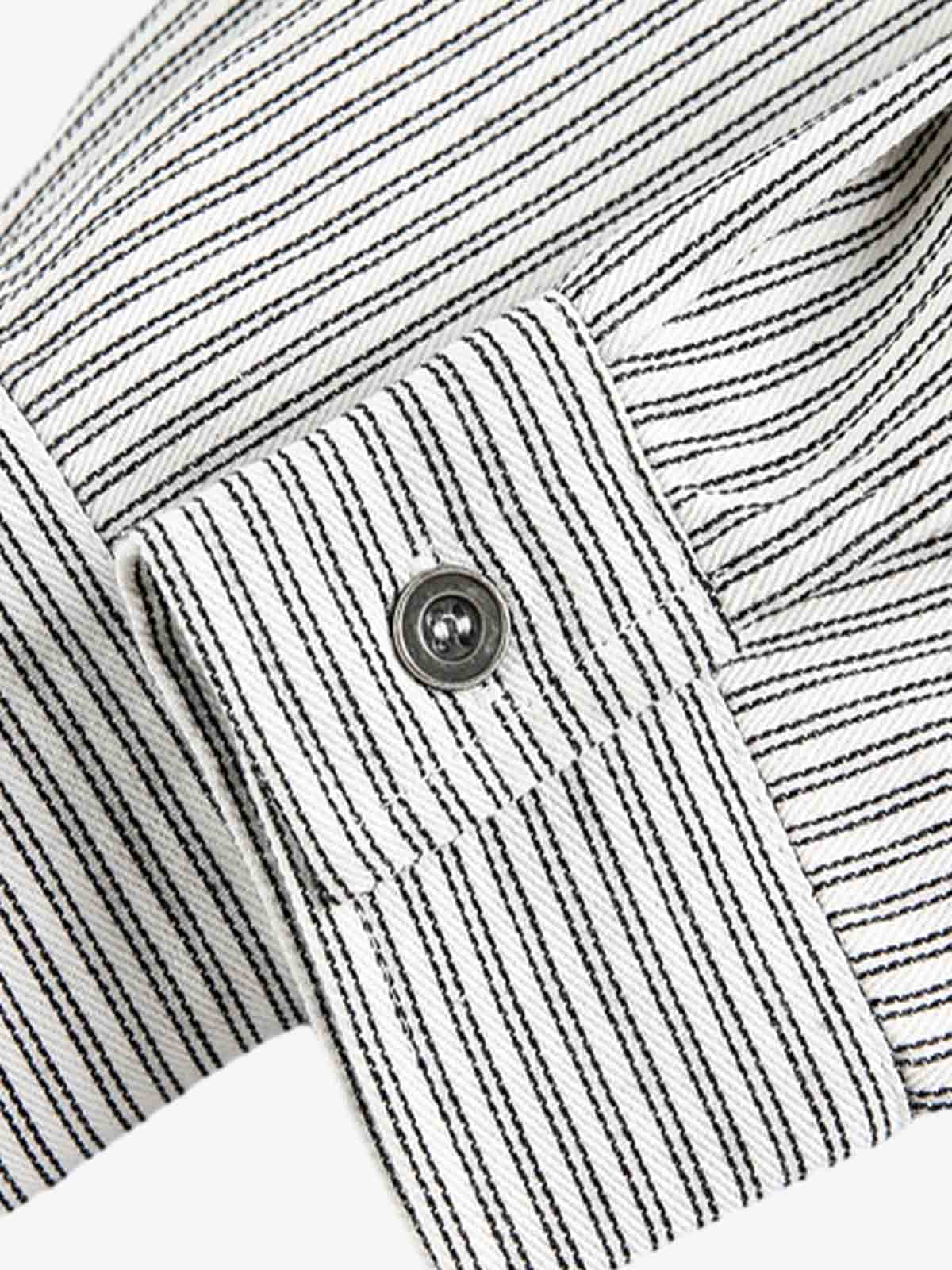 Striped Button-Up Shirt with Graphic Pocket Design 