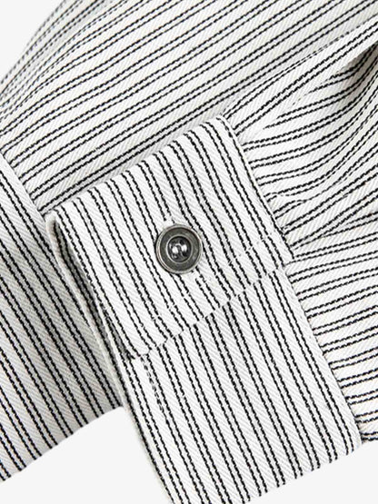 Striped Button-Up Shirt with Graphic Pocket Design 